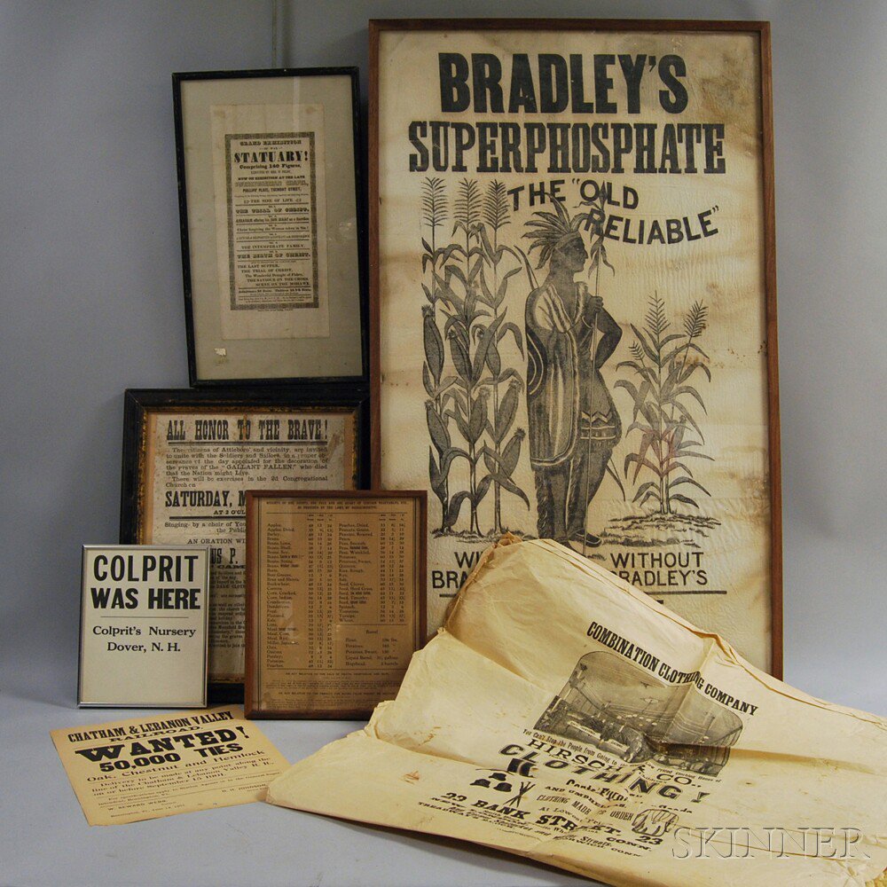 Appraisal: Seven Early American Ads and Posters including a Bradley's Superphosphate