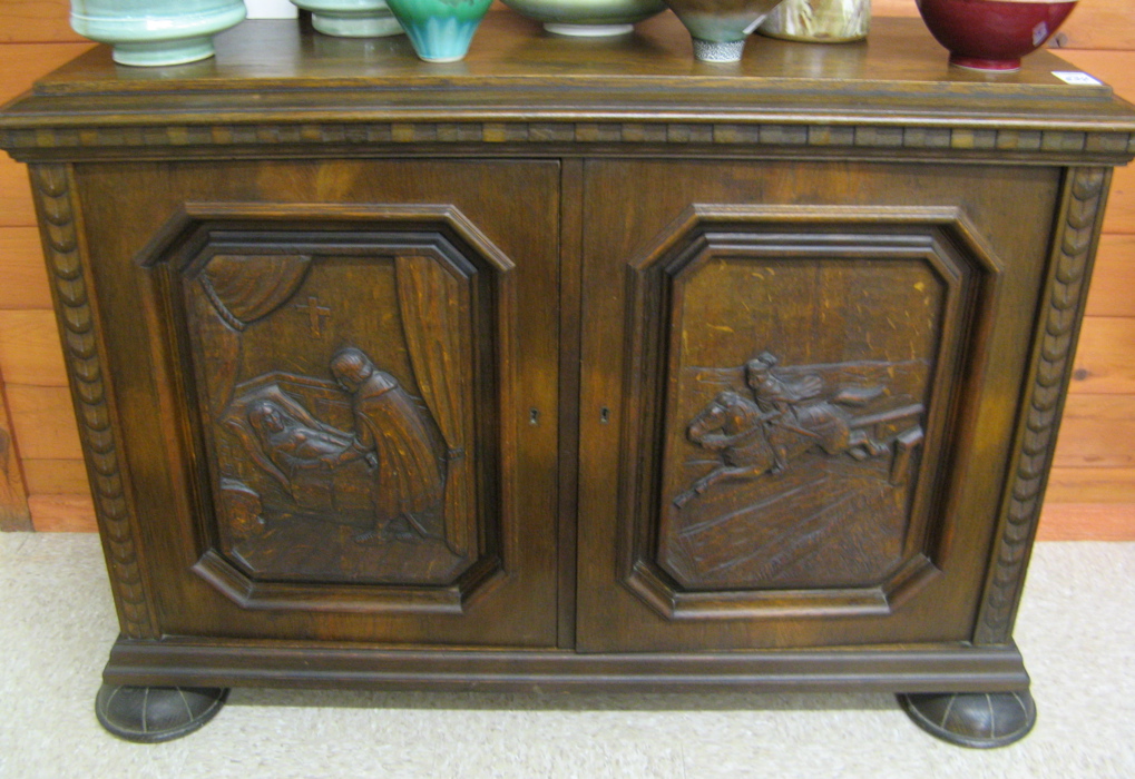 Appraisal: ENGLISH ELIZABETHAN REVIVAL STYLE SIDE CABINET early th century with