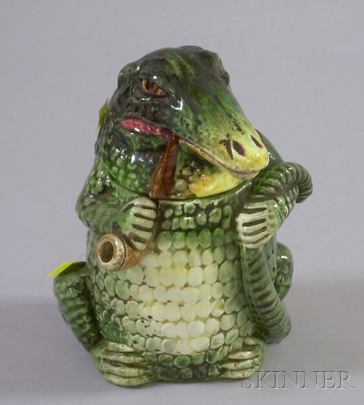 Appraisal: European Majolica Glazed Ceramic Alligator Figural Tobacco Jar