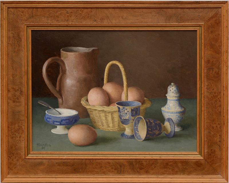 Appraisal: GERALD NORDEN - EGGS AND A JUG TWO LAMPS AND