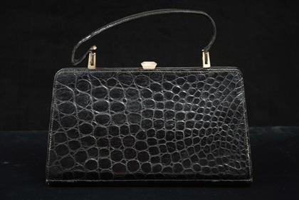 Appraisal: Two French black alligator bags s Both rectangular with a