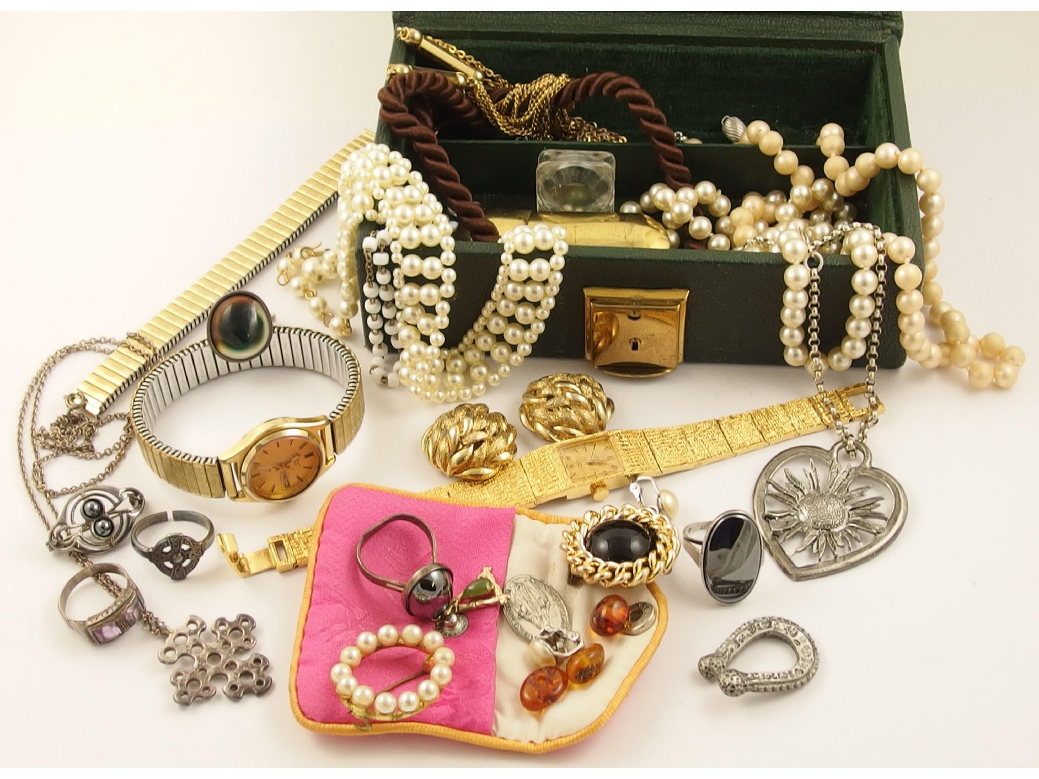 Appraisal: A collection of vintage costume jewellery in a green jewellery