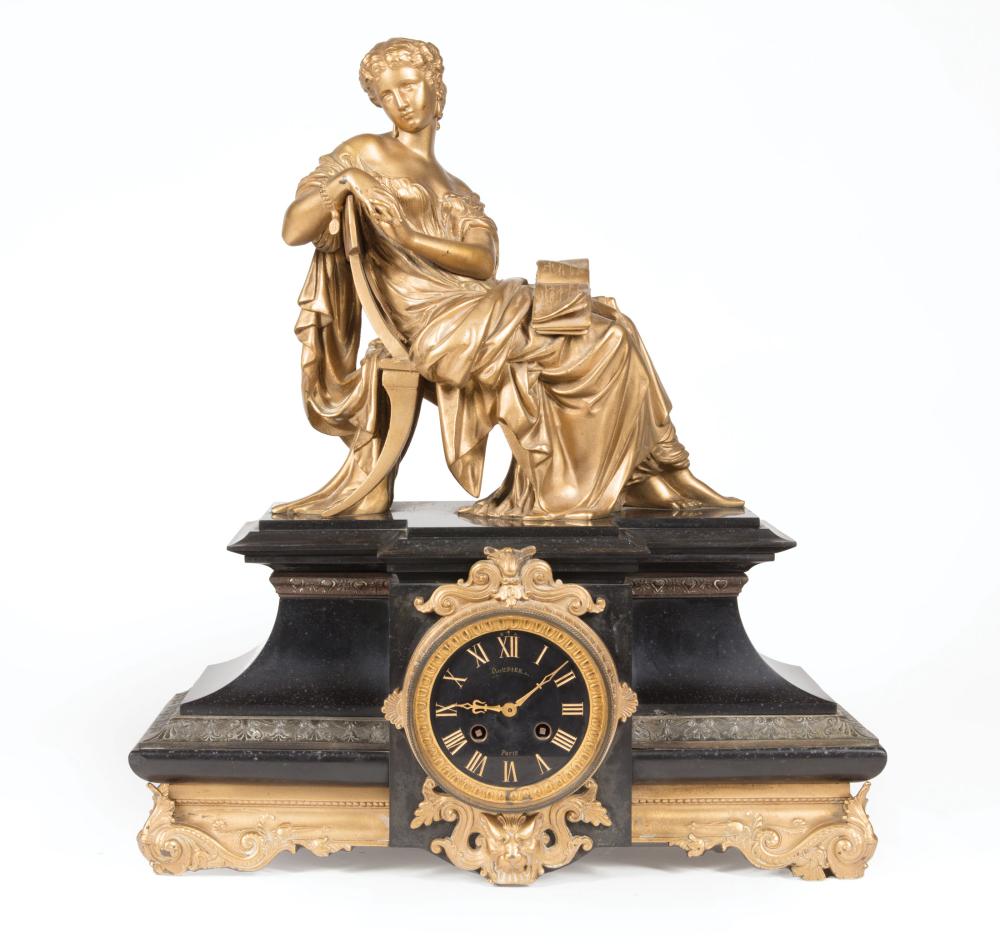 Appraisal: Antique French Gilt Metal and Marble Figural Mantel Clock figure