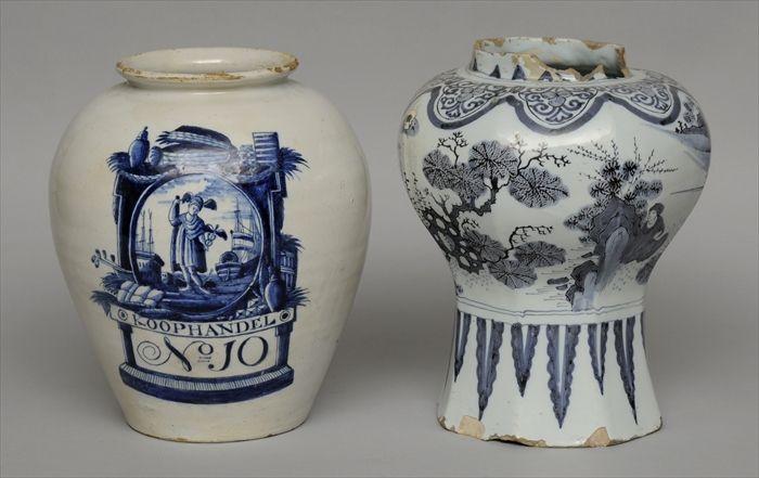 Appraisal: TWO DELFT BLUE AND WHITE TOBACCO JARS One of ovoid