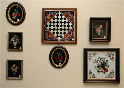 Appraisal: Six Foil-Work Pictures together with a Framed Foil-Work Checkerboard