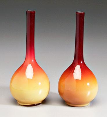 Appraisal: Pair peachblow bud vases glossy finish probably Wheeling - in