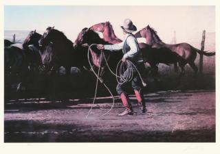 Appraisal: Untitled Cowboy Roping Horses by Gordon Snidow b Gordon Snidow