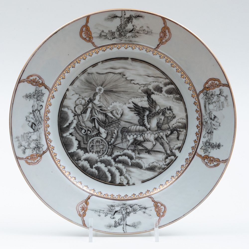 Appraisal: Chinese Export Gilt and Grisaille Porcelain Mythological 'Aurora in Her