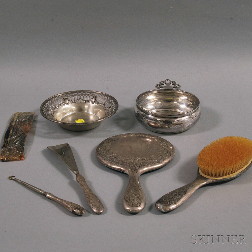 Appraisal: Assembled Five-piece Sterling Silver-mounted Dresser Set and Two Pieces of