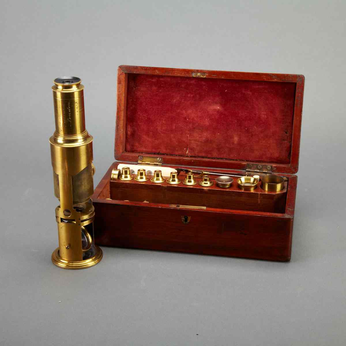 Appraisal: English Lacquered Brass Carpenter Type Compound Drum Microscope J H