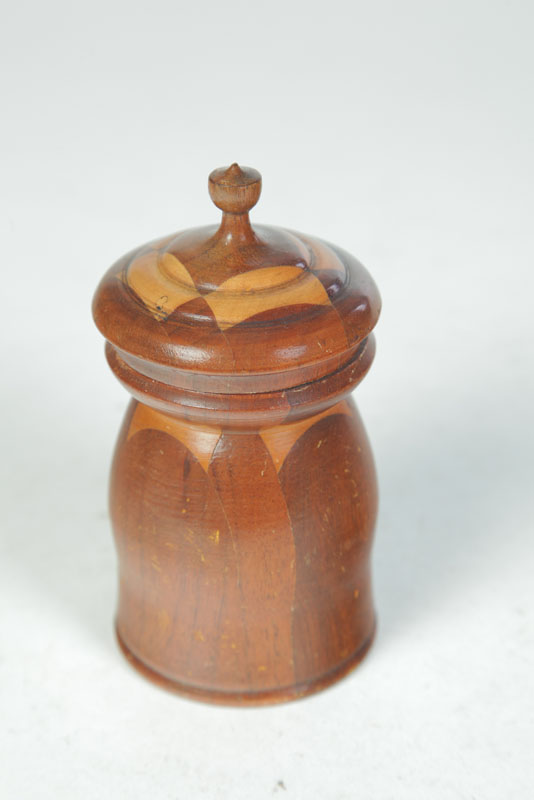 Appraisal: TWO TREEN JARS Wood early-mid th century James Brown ''Glued-Up