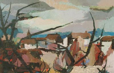 Appraisal: DOUGLAS MCDIARMID New Zealand - Village Scene in Winter oil