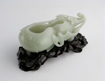 Appraisal: A good pale celadon jade gourd shape brush washer the