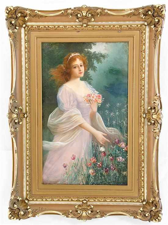 Appraisal: Ferdinand Schebek Austrian - YOUNG BEAUTY IN GARDEN oil on