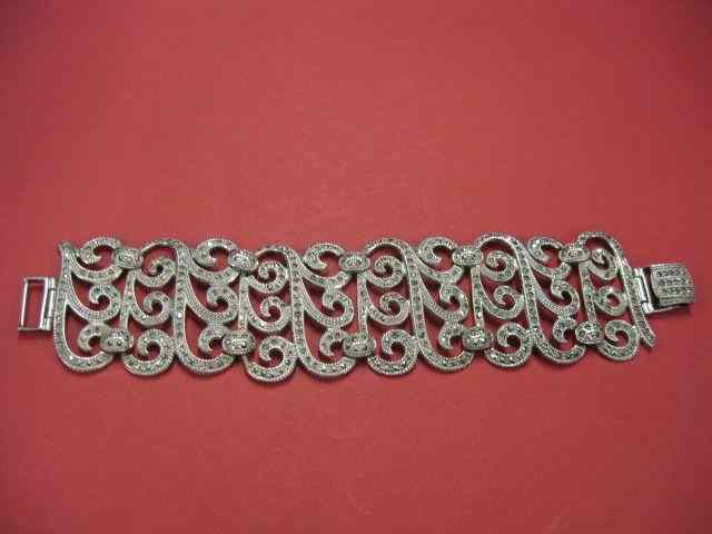 Appraisal: Sterling Silver Marcasite Bracelet deco style '' wide '' long