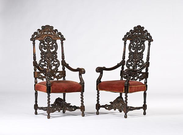 Appraisal: CONTINENTAL BAROQUE-STYLE ARMCHAIRS Probably Flemish ca - mixed hardwoods with