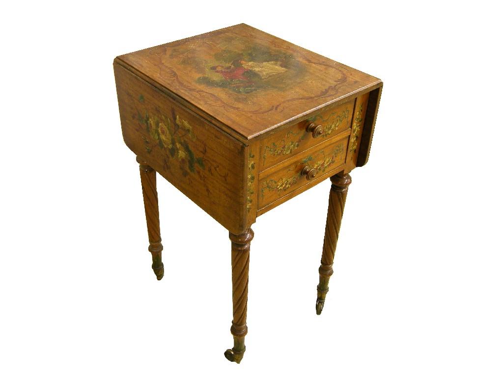 Appraisal: Regency satinwood painted Pembroke work table the top painted with