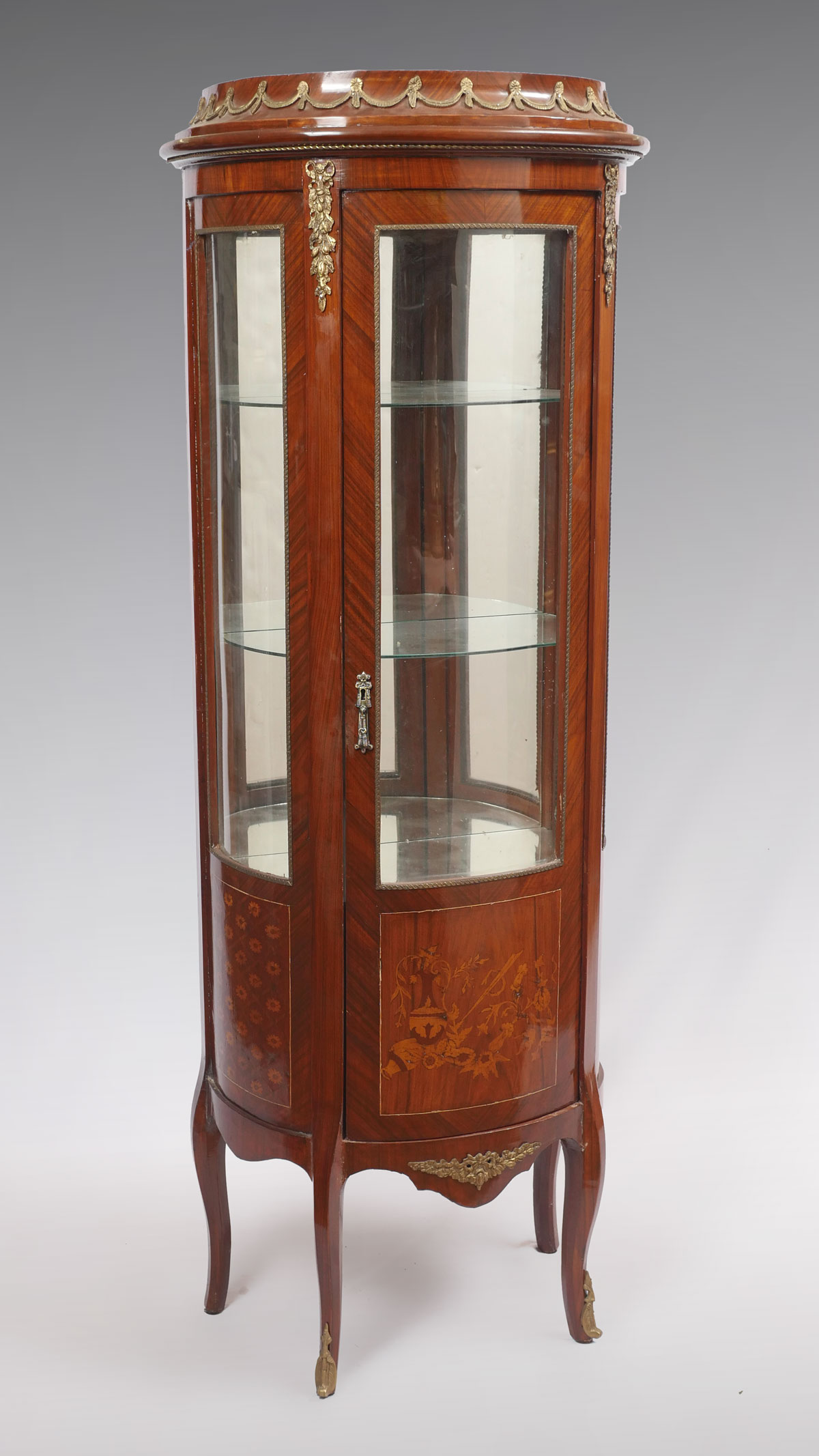 Appraisal: FRENCH INLAID VITRINE French Vitrine with brass mounted draping foliate