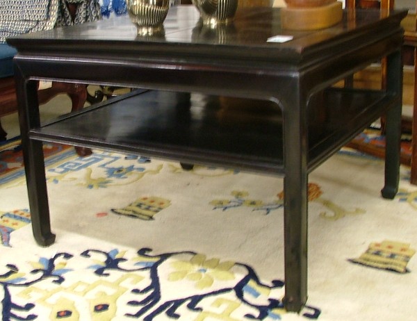 Appraisal: TWO ARTICLES OF CHINESE EBONIZED ROSEWOOD FURNITURE square two-tier cocktail