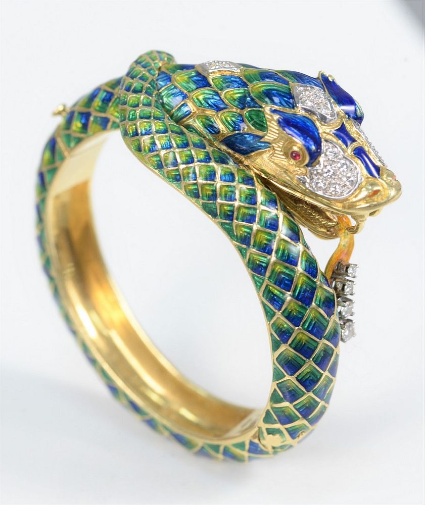 Appraisal: Karat Gold Bracelet with two color enameled dragons mounted with