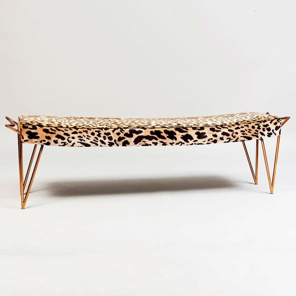 Appraisal: Art Deco Style Gilt Metal Leopard Print Velvet Bench in