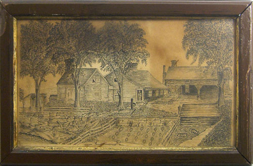 Appraisal: American pencil farm scene th c x