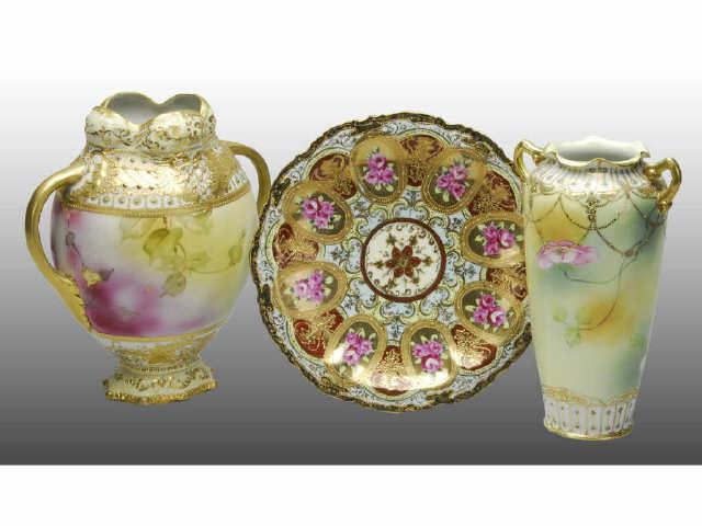 Appraisal: Lot of Gold Accented Nippon Pieces Description Two vases and