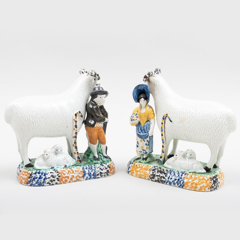 Appraisal: Pair of Staffordshire Pearlware Shepherd and Shepherdess Figure Groups in