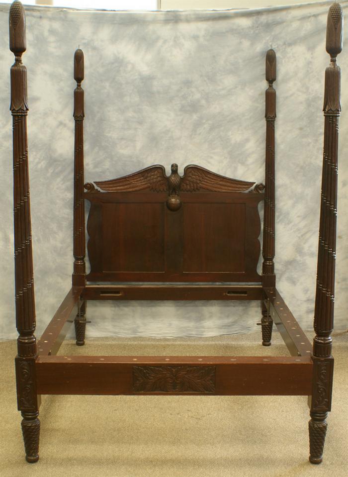 Appraisal: Carved mahogany Federal style post canopy bed with carved spread