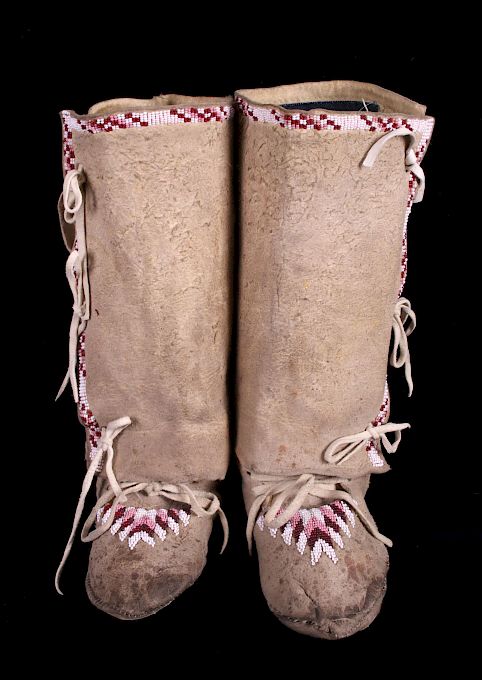 Appraisal: Flathead Indian High Top Beaded Moccasins This lot contains a