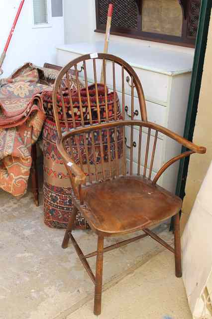 Appraisal: A STICK BACK ASH AND ELM WINDSOR ARMCHAIR on turned