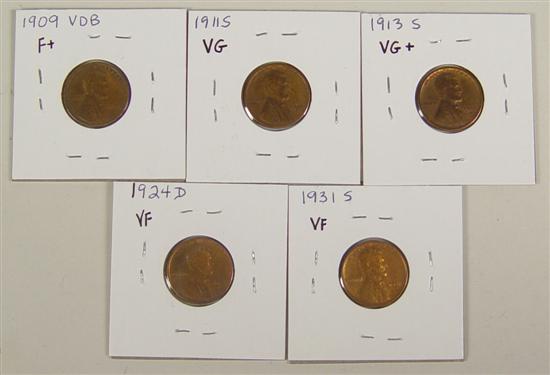 Appraisal: Five Lincoln Cents Much better dates but all show signs