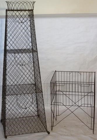 Appraisal: EARLY TH CENTURY WIREWORK OBELISK FORMSECTIONED DISPLAY WITH METAL CASTORS