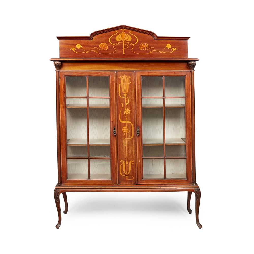 Appraisal: ENGLISH DISPLAY CABINET CIRCA mahogany marquetry inlay later water silk