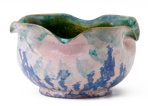 Appraisal: GEORGE OHR Squat vessel with scalloped rim covered in a