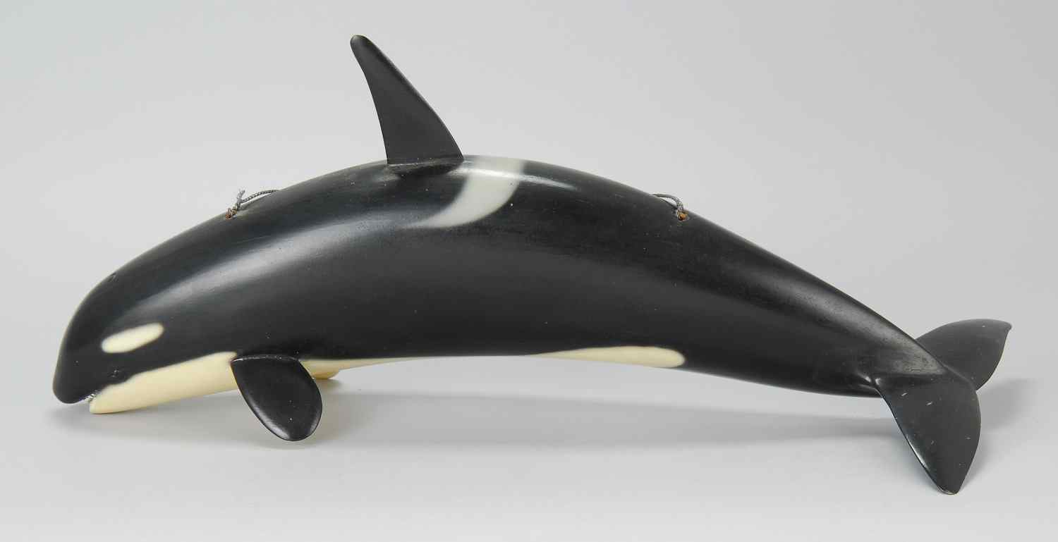 Appraisal: CARVED AND PAINTED WOODEN KILLER WHALE th CenturySigned Peter Thompson''