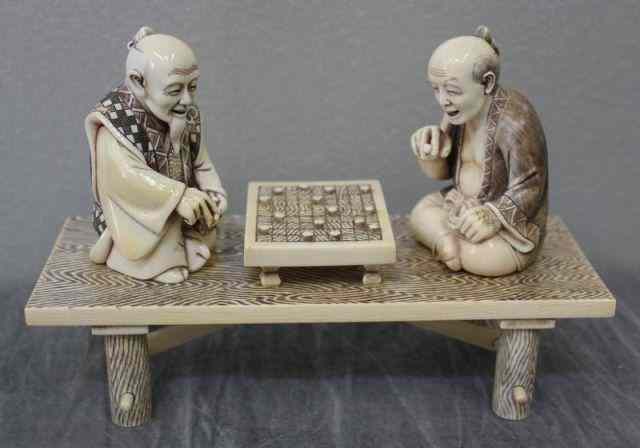 Appraisal: Asian Ivory Carving of Two Men Playing a BoardGame From