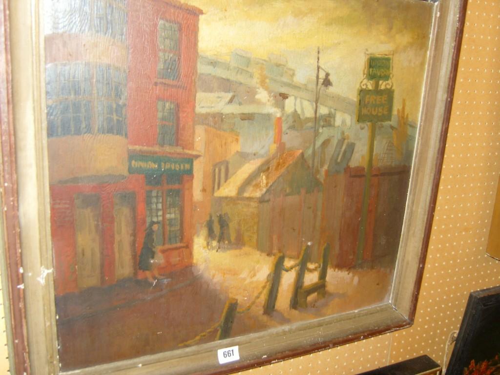 Appraisal: A th century oil painting on board of an industrial