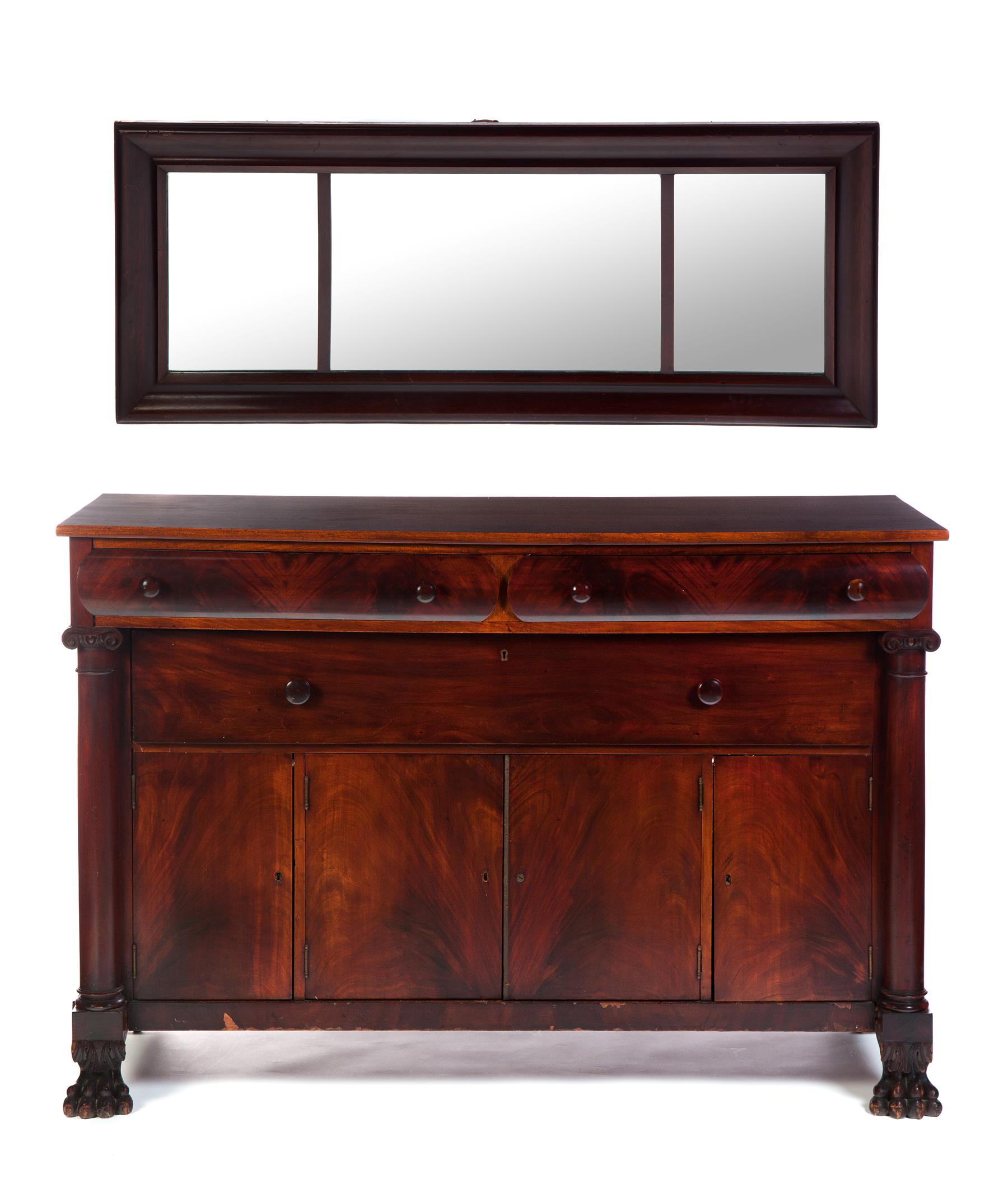 Appraisal: EMPIRE REVIVAL SIDEBOARD AND THREE-PART MIRROR American nd half- th