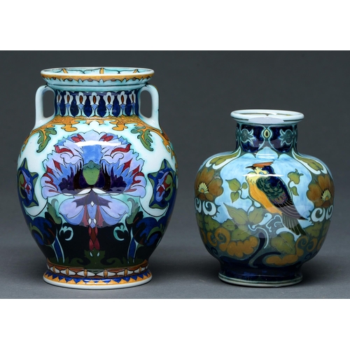 Appraisal: Two Rosenburg art pottery vases c painted with birds or