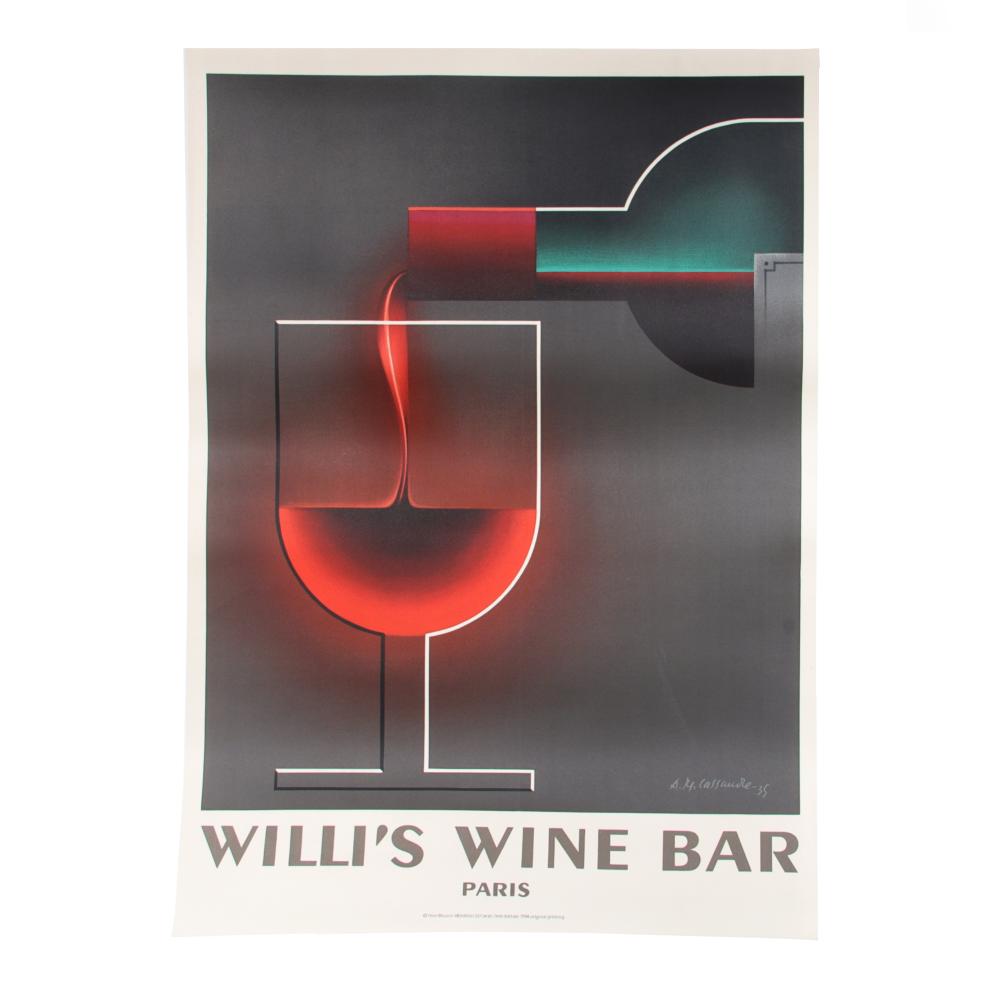 Appraisal: WILLY'S WINE BAR PARIS A M CASSANDRE LITHOGRAPH POSTER FIRST