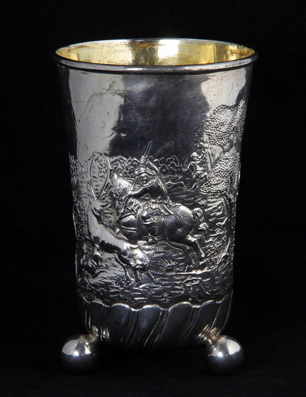 Appraisal: A th Century Continental white metal beaker embossed and engraved