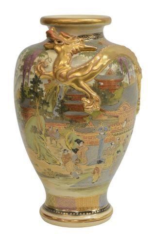 Appraisal: Japanese Satsuma baluster-form vase with gilt dragon landscape with purple