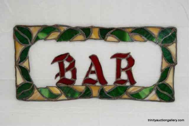 Appraisal: Vintage Custom Leaded Stain Glass Bar SignA unique custom made