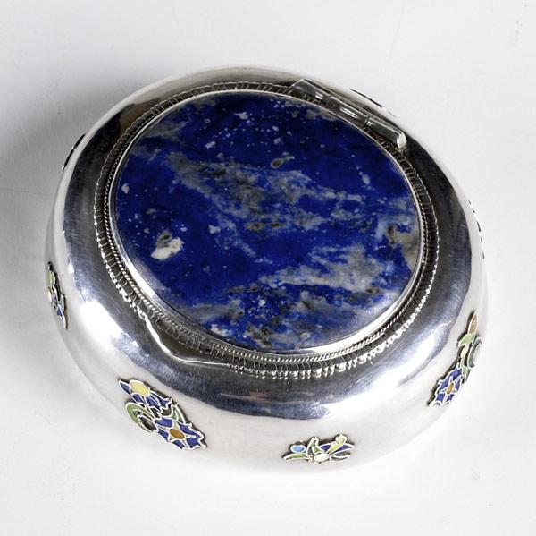 Appraisal: AUSTRIAN SILVER Snuff box with enamel decoration and stone cabochon