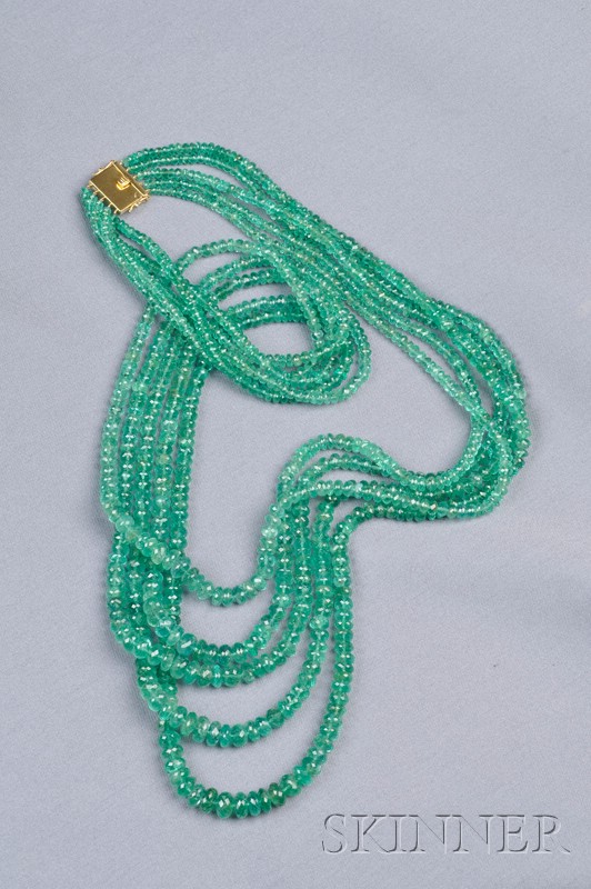 Appraisal: Multi-strand kt Gold and Emerald Bead Necklace composed of five