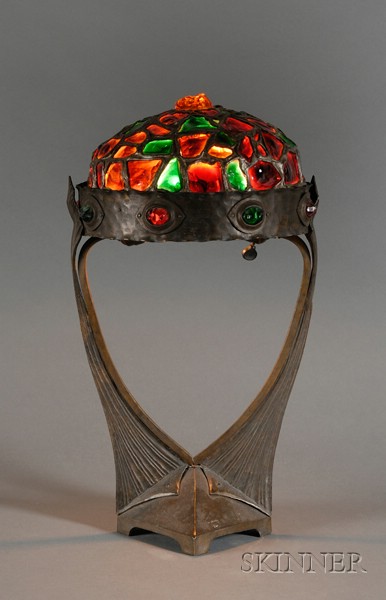 Appraisal: Art Nouveau Table Lamp Copper bronze and mosaic glass Austria