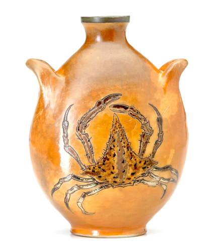 Appraisal: MARTIN BROTHERS Urn incised with crabs on an amber ground