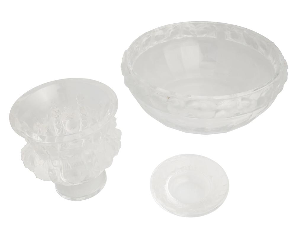 Appraisal: Three Lalique crystal table items Three works A M sange