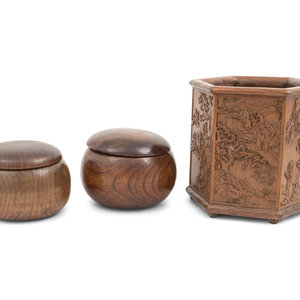 Appraisal: A Matched Pair of Chinese Hardwood Go Chess Boxes and